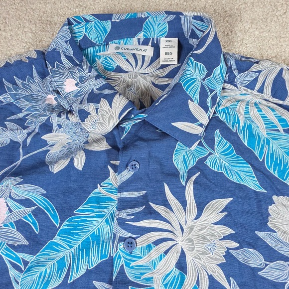 Cubavera Button-Up Hawaiian Shirt Mens Size‎ XXL Blue Floral Palm Short Sleeve - Picture 1 of 6